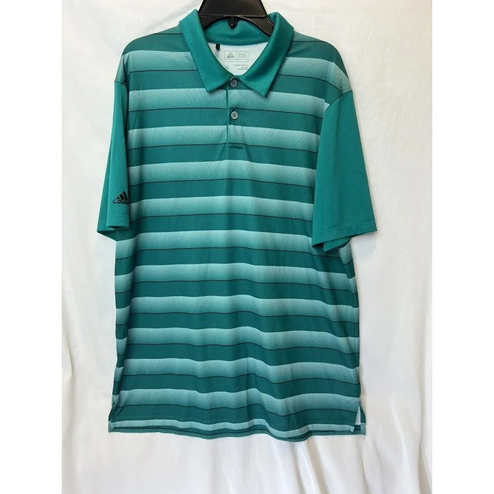 Adidas Golf‎ Medium Green White Stripe Shortsleeve Golf Polo Wicking Lightweight